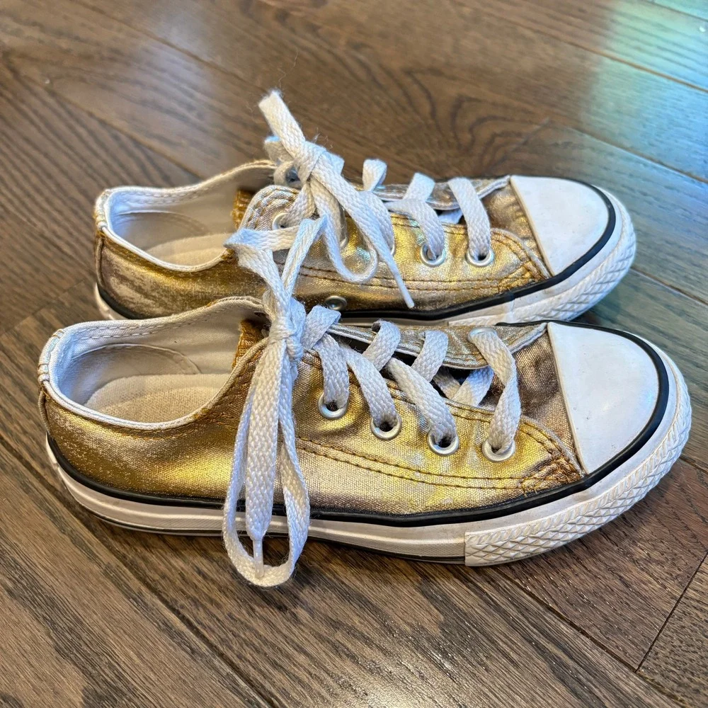 Converse Sneakers Kids Sz 12 Gold Glimmer Chuck Taylor All‎ Star Low Top Shimmer